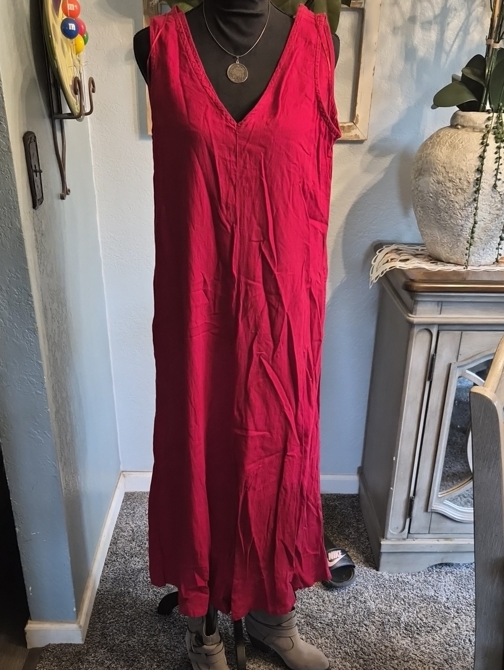Calypso St. Barth Sleeveless V-Neck Maxi Jumpsuit in Deep Red